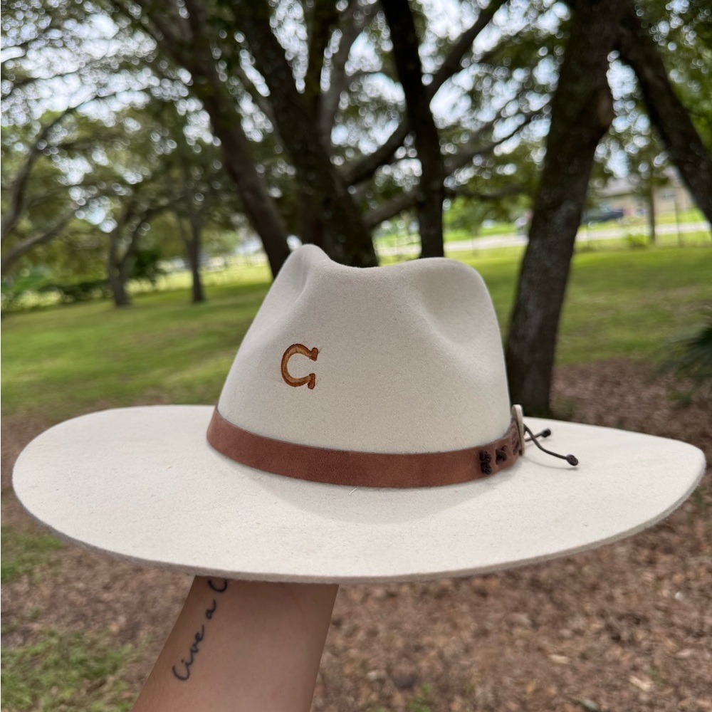 Cream Wide-Brim Hat with Brown Band